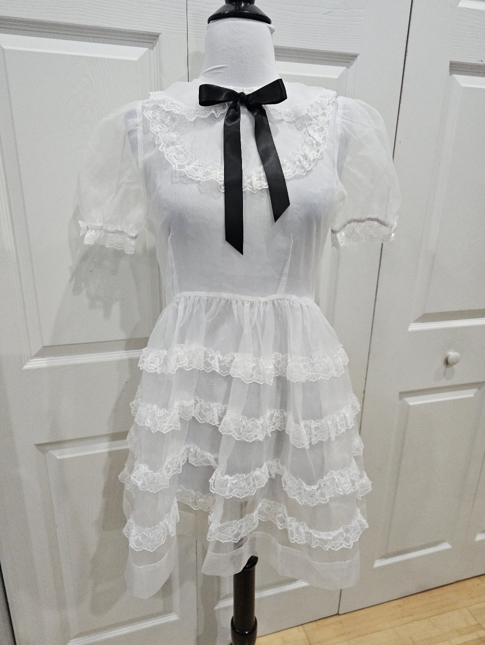 Dolls Kill Widow Goth Sheer White Lace Lolita Elegant Frills Babydoll Dress XS S - Picture 10 of 12